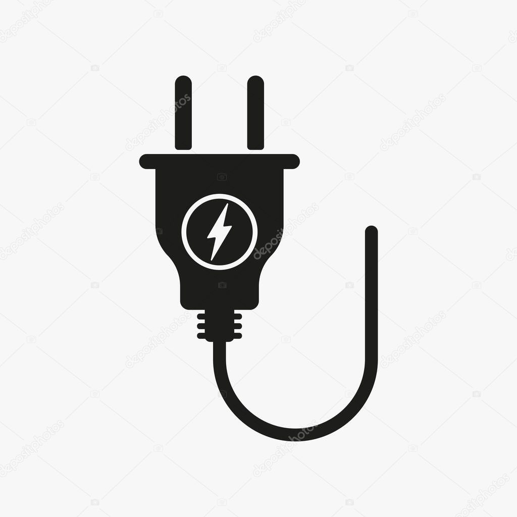 Electrical plug with lightning line icon. Power supply, charge device, battery, accumulator, electricity, wire, appliance, voltage. Technology concept. Vector line icon for Business and Advertising.