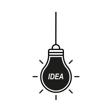 Light bulb with Idea text line icon. Lighting, electricity, electric, shine, wiring, glow. Thinking, creative idea, creativity, solution, strategy. Technology concept. Vector line icon for Advertising