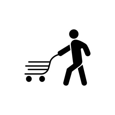 Vector illustration of a man walks with a shopping basket. shopping cart, order, shopping, purchase, product, shop, shopaholic. Vector line icon for Business and Advertising