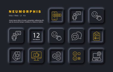 Geribildirim simgesi. Değerlendirme, derecelendirme, ifade, beş yıldız, iyi ruh hali, çıkartma, emoji, yorum, tıklama, hizmet seviyesi. İzlenim konsepti. Neomorfizm tarzı. İş için vektör satırı simgesi