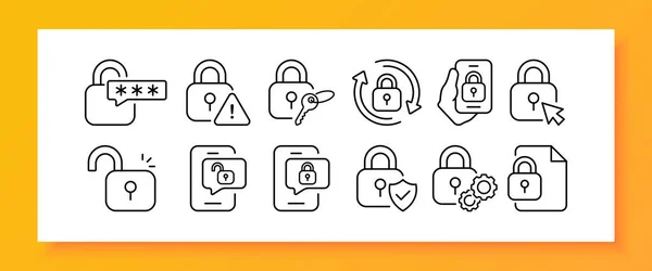 Locks Personal Data Protection Set Icon Password Warning Sign Key — Stock Vector