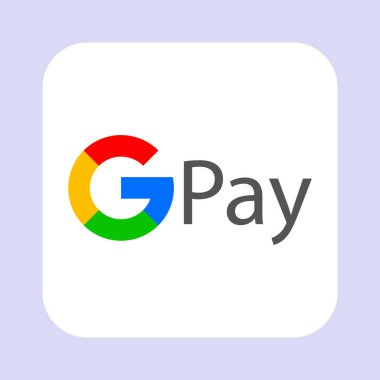 Açık mavi arka planda beyaz Google Pay logosu. Logo, mobil ödeme sistemi, elektronik cüzdan, bağlantı yok, NFC, Android işletim sistemi için, GPay. Yazı