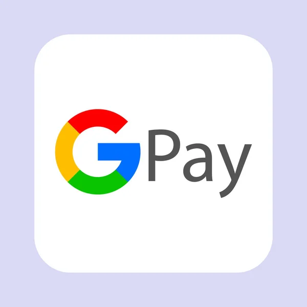 Açık mavi arka planda beyaz Google Pay logosu. Logo, mobil ödeme sistemi, elektronik cüzdan, bağlantı yok, NFC, Android işletim sistemi için, GPay. Yazı