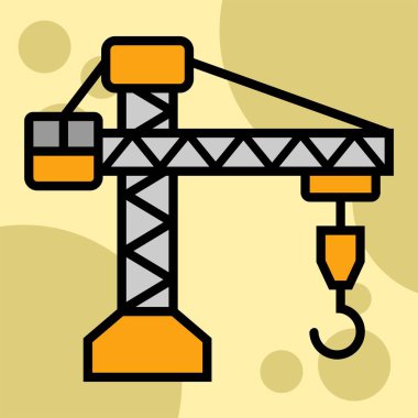 Vinç makinesi, inşaat ve iş simgesinin çizim vektörü