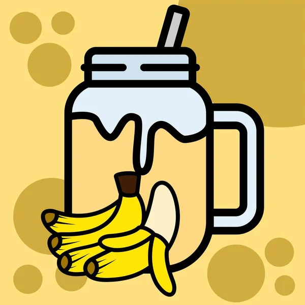 Illustrazione Grafica Vettoriale Smothie Banana Vetro Frutta Icona Della Bevanda — Vettoriale Stock