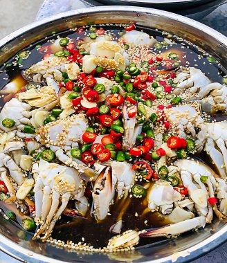 Papaya salad with fresh crab, spicy salad, Thai food, the most delicious