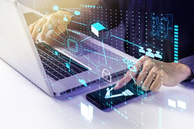 Bir iş adamı robotu bir bilgisayar ya da mobil cihazla yönetir. Elektronik iş dünyası geleceğin şoförüdür..