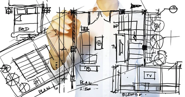 An interior designer draws a sketch of a residential house plan.,interior design business