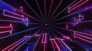 Neon ışıklarına bakan okların soyut görüntüsü, hedefe olan adanmışlık gözümüzün önündedir.