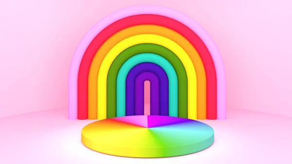 Regenbogenständer Auf Regenbogenhintergrund Mock Podium Für Produktpräsentation Rendering — Stockfoto