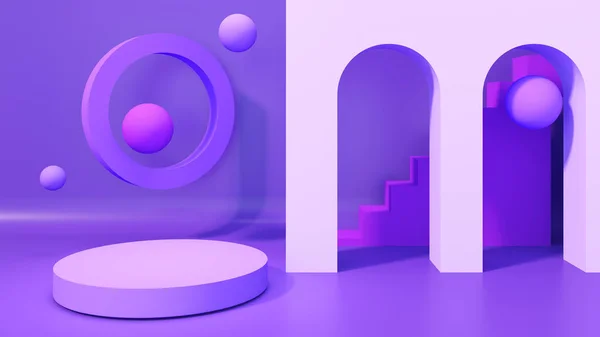 Фиолетовый Круг Имитирующий Стенд Размещения Образцов Продукции Имитирующий Подиум Презентации — стоковое фото