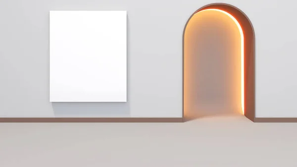 Mockup Frame White Background Arched Doorway Neon Lights Rendering — ストック写真