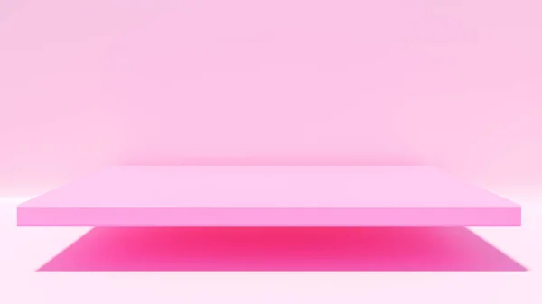Квадратный Розовый Стенд Розовом Фоне Попал Естественный Свет Рендеринг — стоковое фото