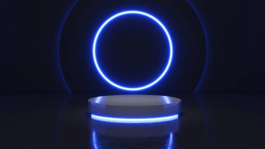 Ürün sunumu için podyumu düzenle, 3B görüntüleme, Mock-up circle kaidesi neon ışığı arka planı