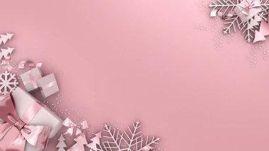 Pembe altın hediye kutusu kutlaması, pembe altın noel hediyesi kutusu, 3 boyutlu.