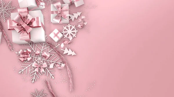 Pink Gold Gift Box Festival Celebration Pink Gold Christmas Gift — Stock Photo, Image