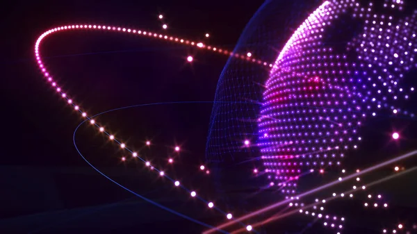 Resim iletişim ağı dünya görüntü hologramı, ağ resmi bilgisayar bilimi, sistem bağlantısı bilimsel, yörünge ağı, 3d illüstrasyon, 3d oluşturma