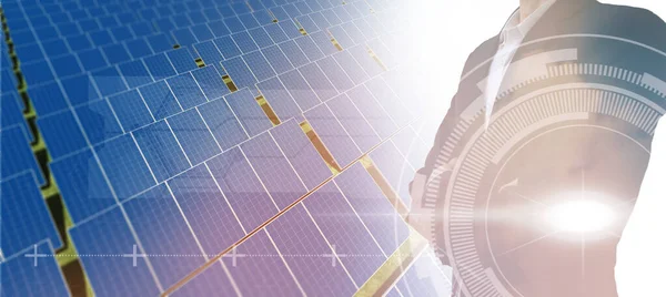 Альтернативна Енергетика Бізнес Сонячна Енергія Майбутнього Система Сонячних Панелей Рендеринг — стокове фото