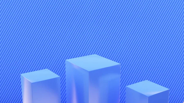 蓝墙正方形正方形立柱 模拟平台作产品展示 3D渲染 — 图库照片