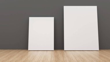 Ahşap zemine çerçeve, modern tarz, Mockup posteri, 3D görüntüleme