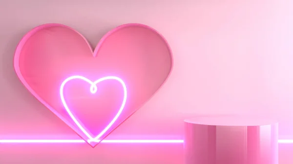 Neon Light Heart Pink Background Image Momup Product Presentation Rendering — 스톡 사진