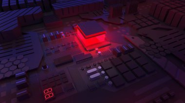 Bilgisayar sistemi alarm çizimi, merkezi işlem biriminin görüntüsü, çalışma teknolojisi, 3D görüntüleme