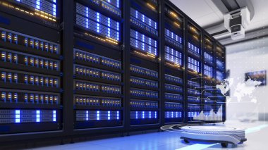 Gezici robot sunucu odasını araştırıyor ve dünya çapında gönderilen verileri işliyor. Sunucu odası, 3D görüntüleme