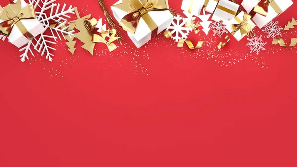 Golden gift box festival celebration,golden christmas gift box on red background,3D rendering