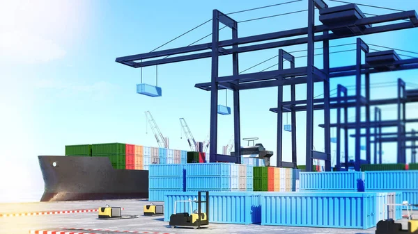 Cargo Ports Cargo Ships Warehouse Management Ports Warehouses Cargo Ships — ストック写真
