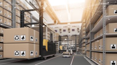 Robotic transportation and cargo handling,automation in product management,Warehousing and Technology Connections,3d rendering