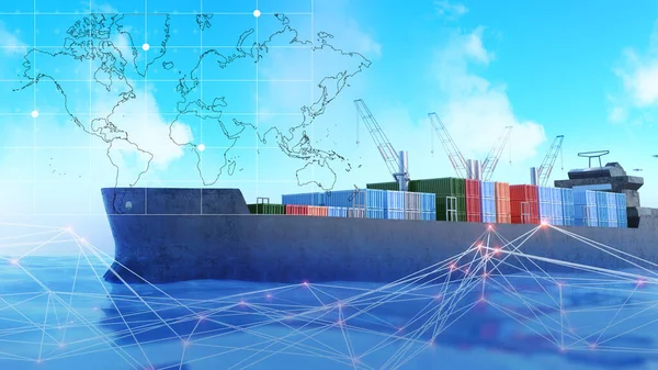 Ocean Ships Transport Goods Containers Intercontinental Shipping Ocean Liners Rendering — Foto de Stock