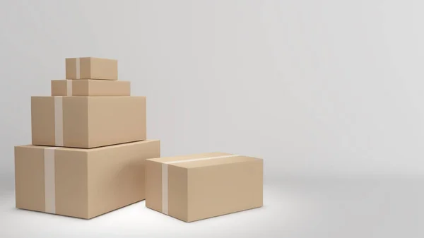 Bulk Parcel Boxes White Background Parcel Delivery Rendering — Stok fotoğraf