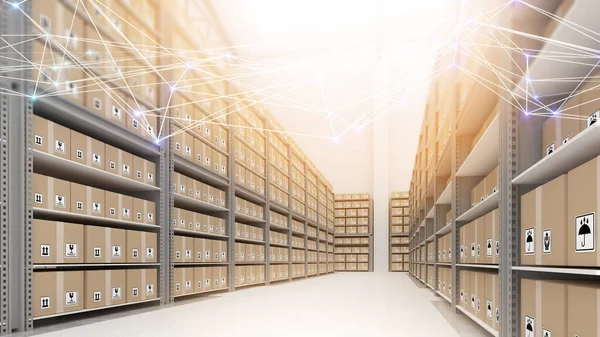 Warehousing Technology Connections Storage Goods Warehouse Rendering — ストック写真