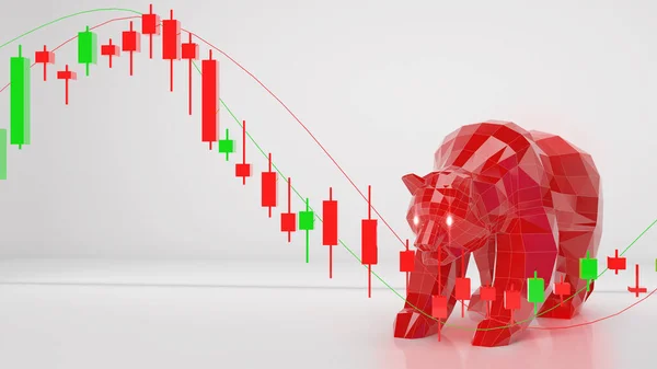 关于白人背景 商业金融和投资 熊市的熊市和股票图 3D渲染 — 图库照片
