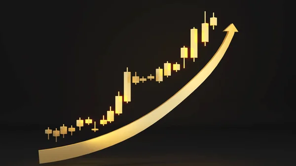 Emelkedő Részvényárak Pénzügyi Üzleti Tőzsdei Piac Bullish Arany Chart Renderelés — Stock Fotó