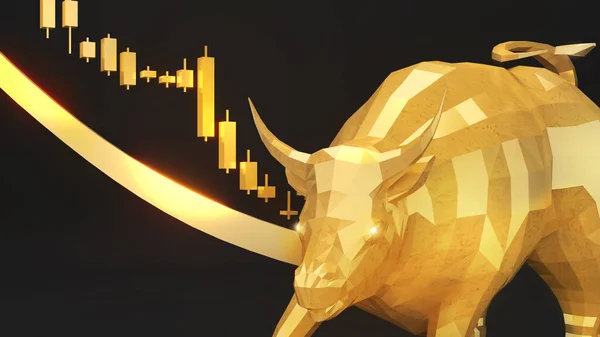金牛和牛市图 投资和商业领域的盈利能力 3D渲染 — 图库照片