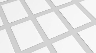 Beyaz arkaplan üzerine boş bir kağıt, boş bir A4 portresi, izole edilmiş beyaz arkaplan üzerine Mock-Up, 3D görüntüleme