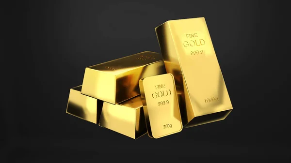 Altın külçeleri 1000 gram saf altın, iş yatırımı ve zenginlik kavramı. Altın zenginliği, 3D tasarım.