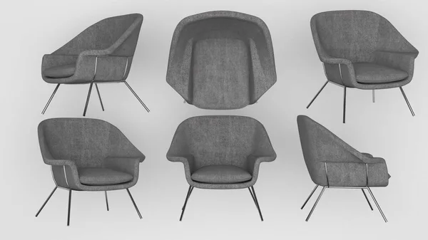 Gray Rameno Židle Bílém Pozadí Horní Pohled Boční Vykreslování — Stock fotografie