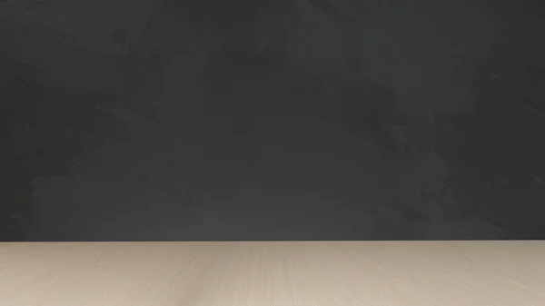 Wood Floor Black Concrete Wall Black Background Rendering — Stockfoto