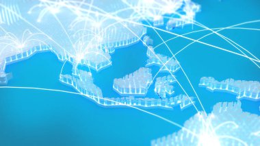 Resimler aracılığıyla iletişim 3d illüstrasyon, ağ dünyası resim hologramı, ağ resmi bilgisayar bilimi, sistem bağlantısı bilimsel, odak Asyalı, 3d görüntüleme