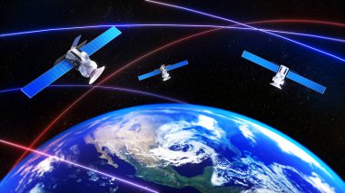 Global navigation satellite system (GNSS), a general word for satellite navigation systems, is a technology communication image,3d rendering clipart