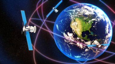 Global navigation satellite system (GNSS), a general word for satellite navigation systems, is a technology communication image,3d rendering