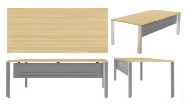 wood office table on white background,top view, side,3d rendering