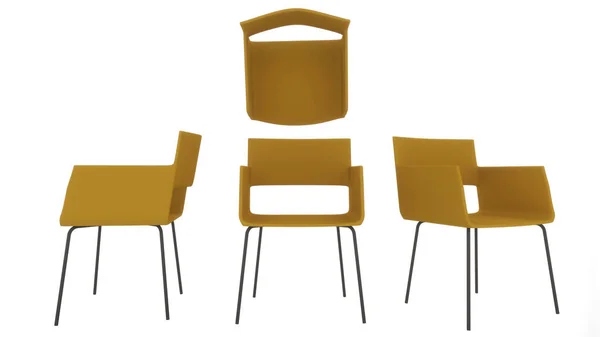 Żółte Krzesło Białym Tle Widok Góry Boku Renderowanie — Zdjęcie stockowe
