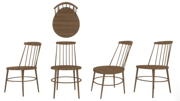 Wood Chair White Background Top View Side Rendering — 스톡 사진
