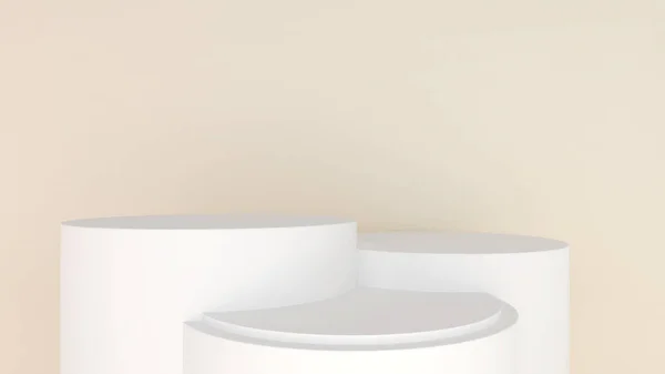 Mock White Circle Pedestal Cream Background Mock Podium Product Presentation — Fotografia de Stock