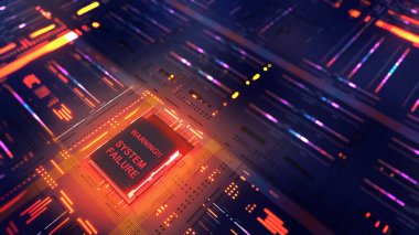 Uyarı Sistemi başarısız oldu, sistem alarm verdi. Bilgisayar sistemi uyarısı, 3d renderin