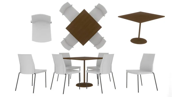 Wood Dining Table White Chair White Background Top View Side — Foto de Stock