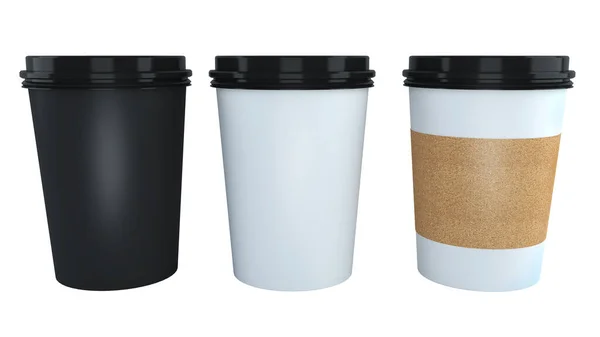 Coffee Cup Tea Black White Brown Cups White Background Mock — ストック写真